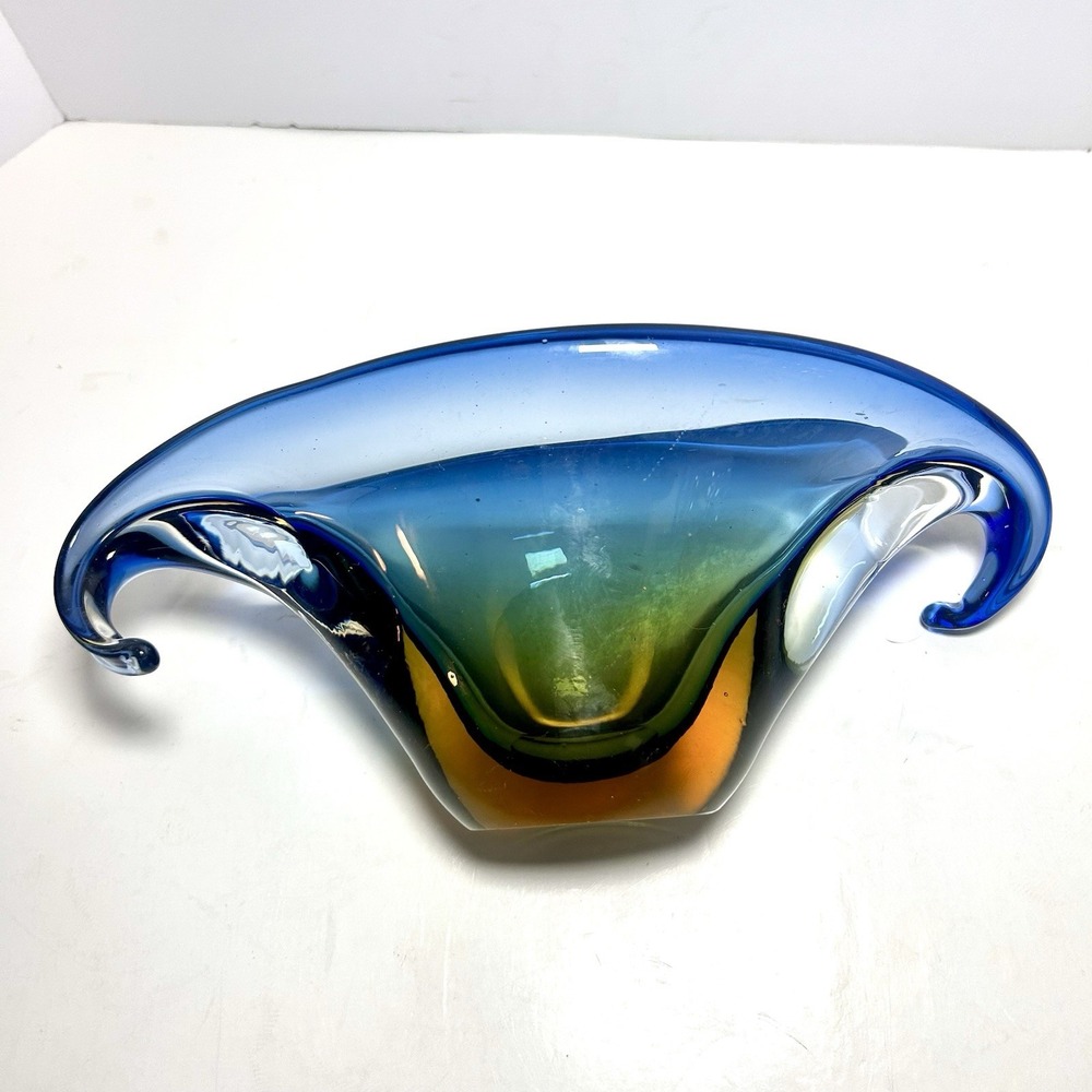 Vintage 1960's Blue Glass Pocket Emptier Vase